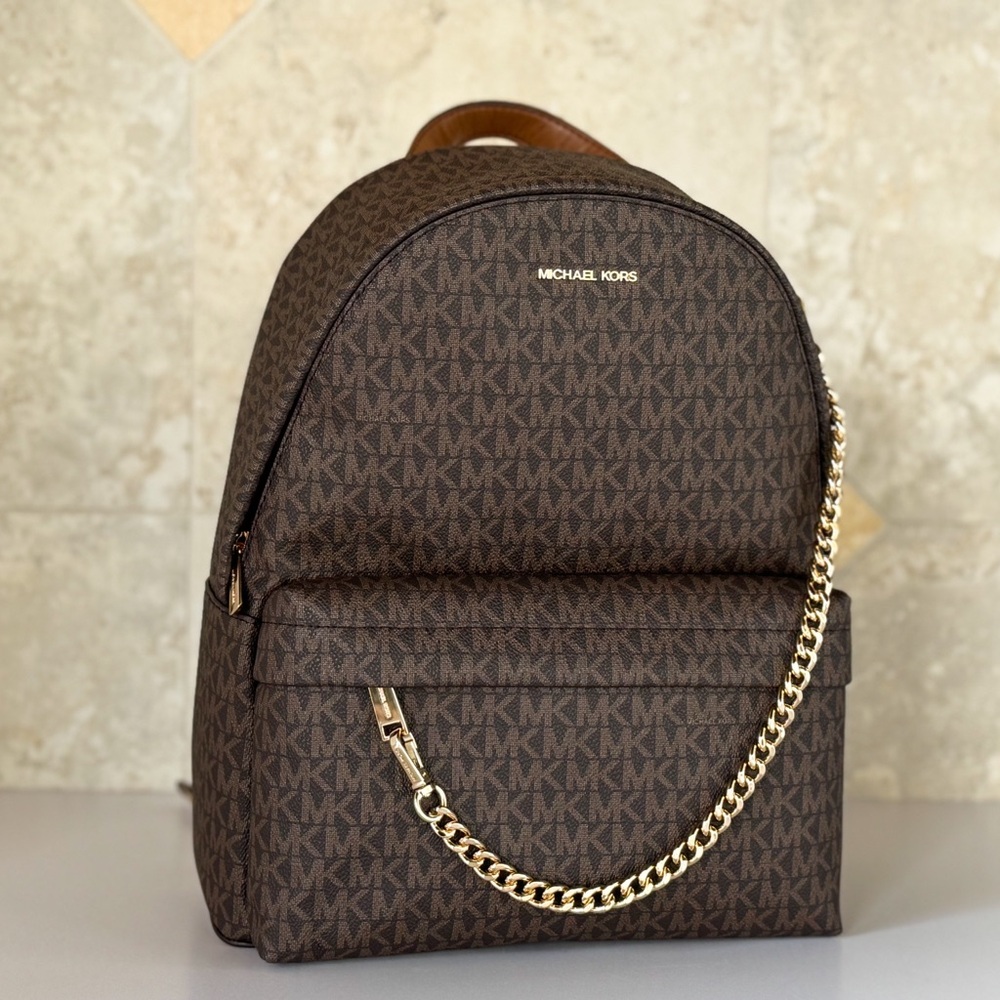 Michael Kors Slater Medium MK Brown Backpack - Picture 3 of 14
